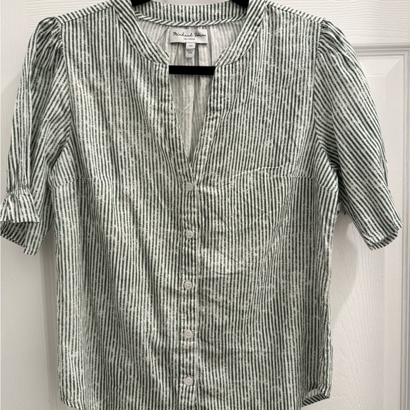 Michael Stars Roxanne Striped Button Down Top Olive Green White Women’s XS - Picture 2 of 8